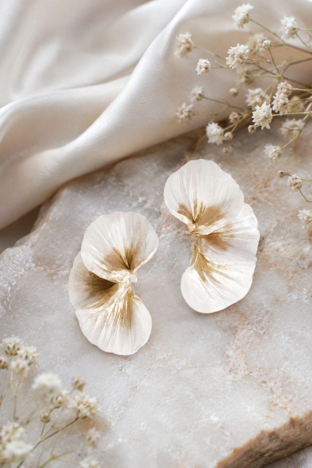 Ivory and Champagne Petal Earrings