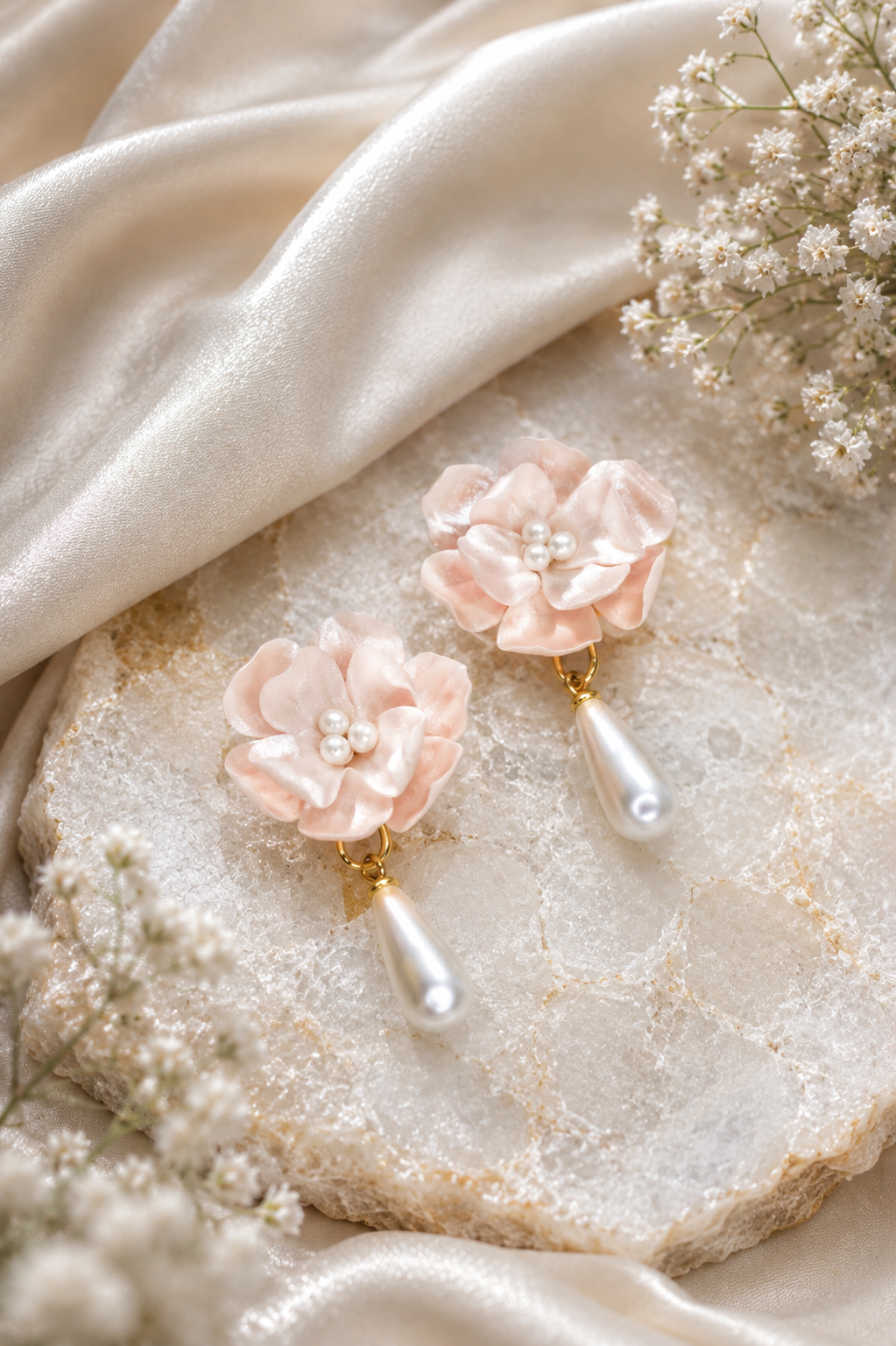 Pearl Pink Garden Stud Dangle Earrings
