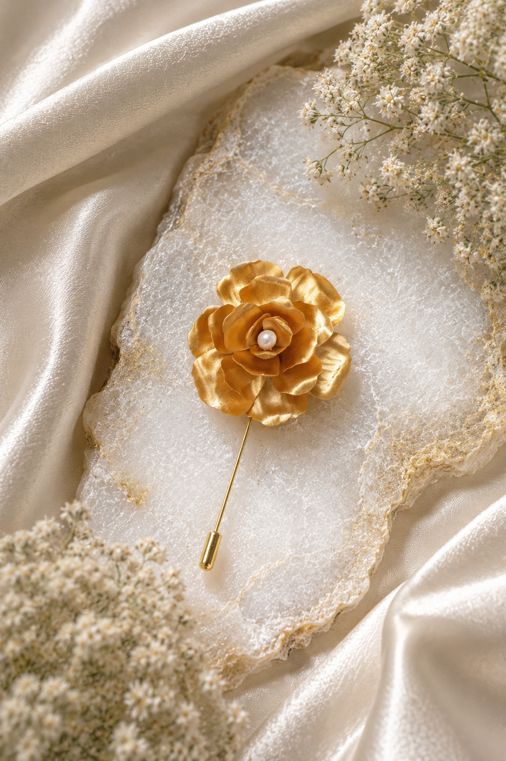 Golden Pearl Rose Polymer Clay Stick Pin