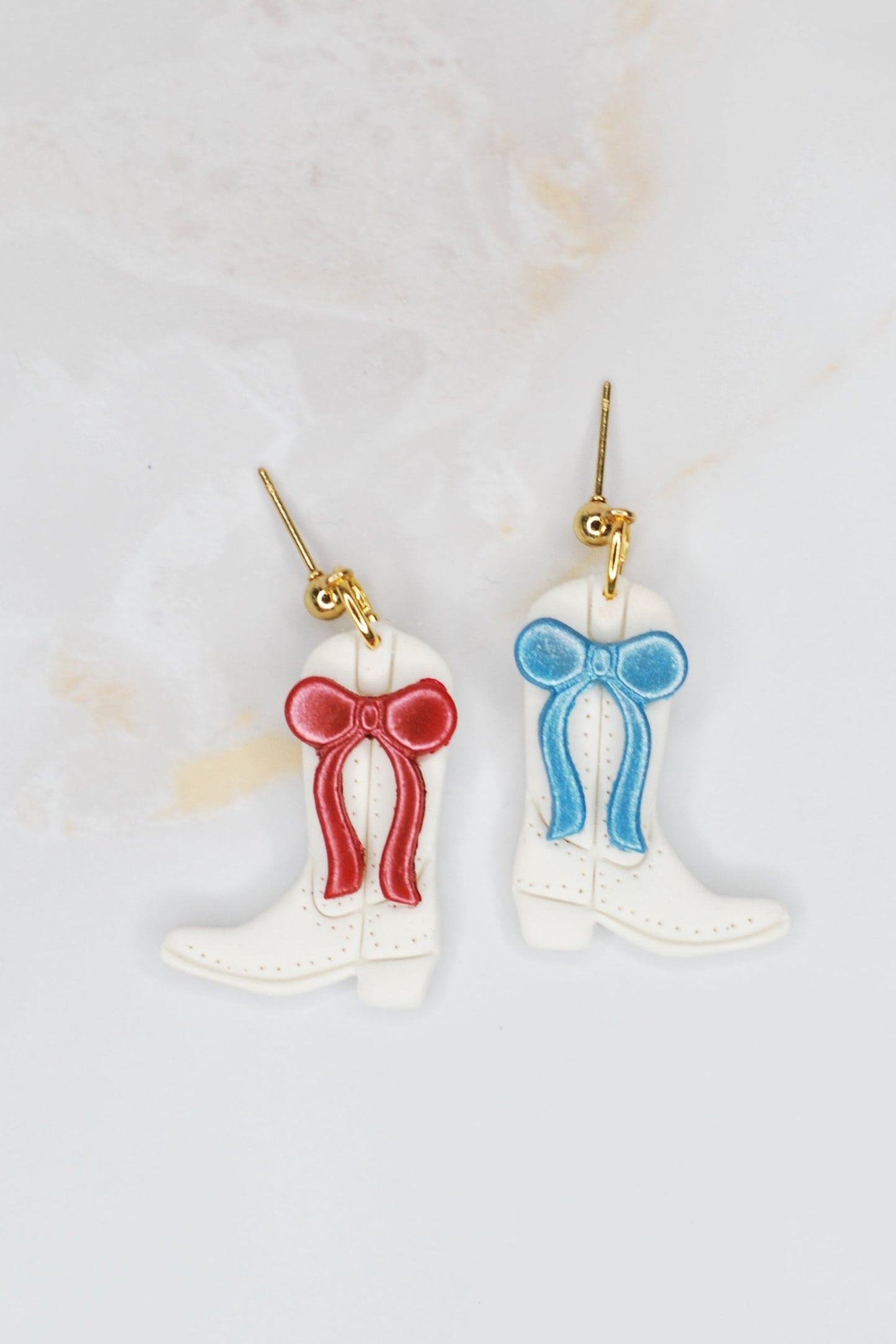 Red and Blue Bow Boot Earrings