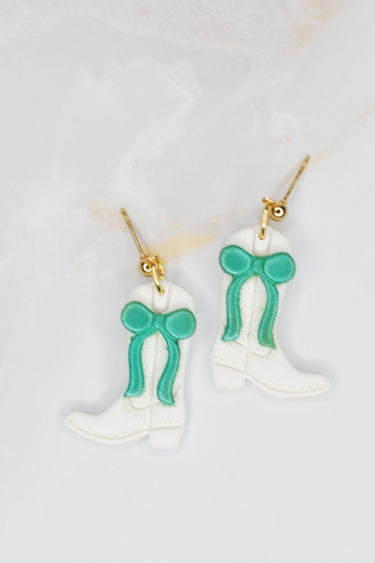 Green Bow Boot Earrings