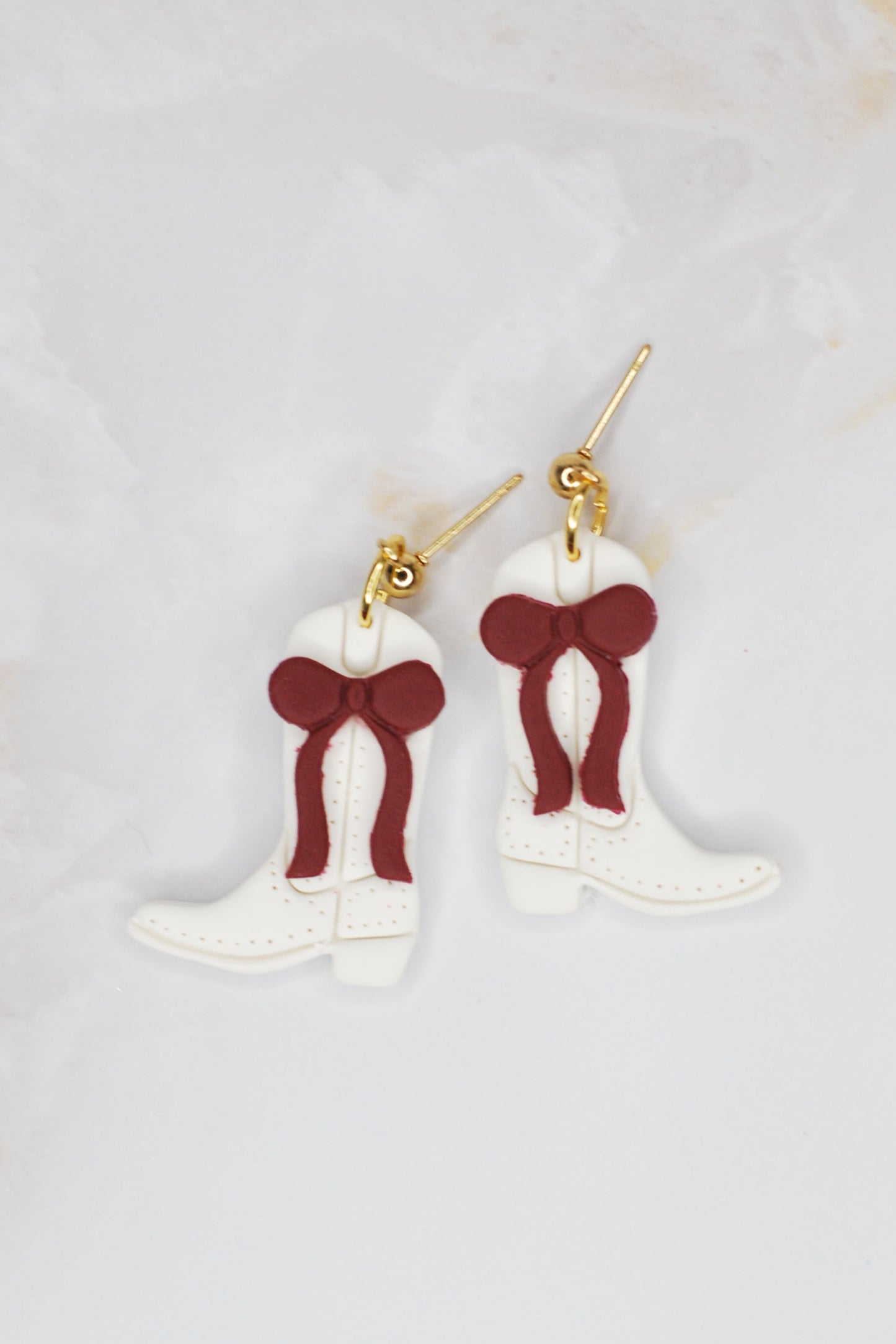 Maroon Bow Boot Earrings