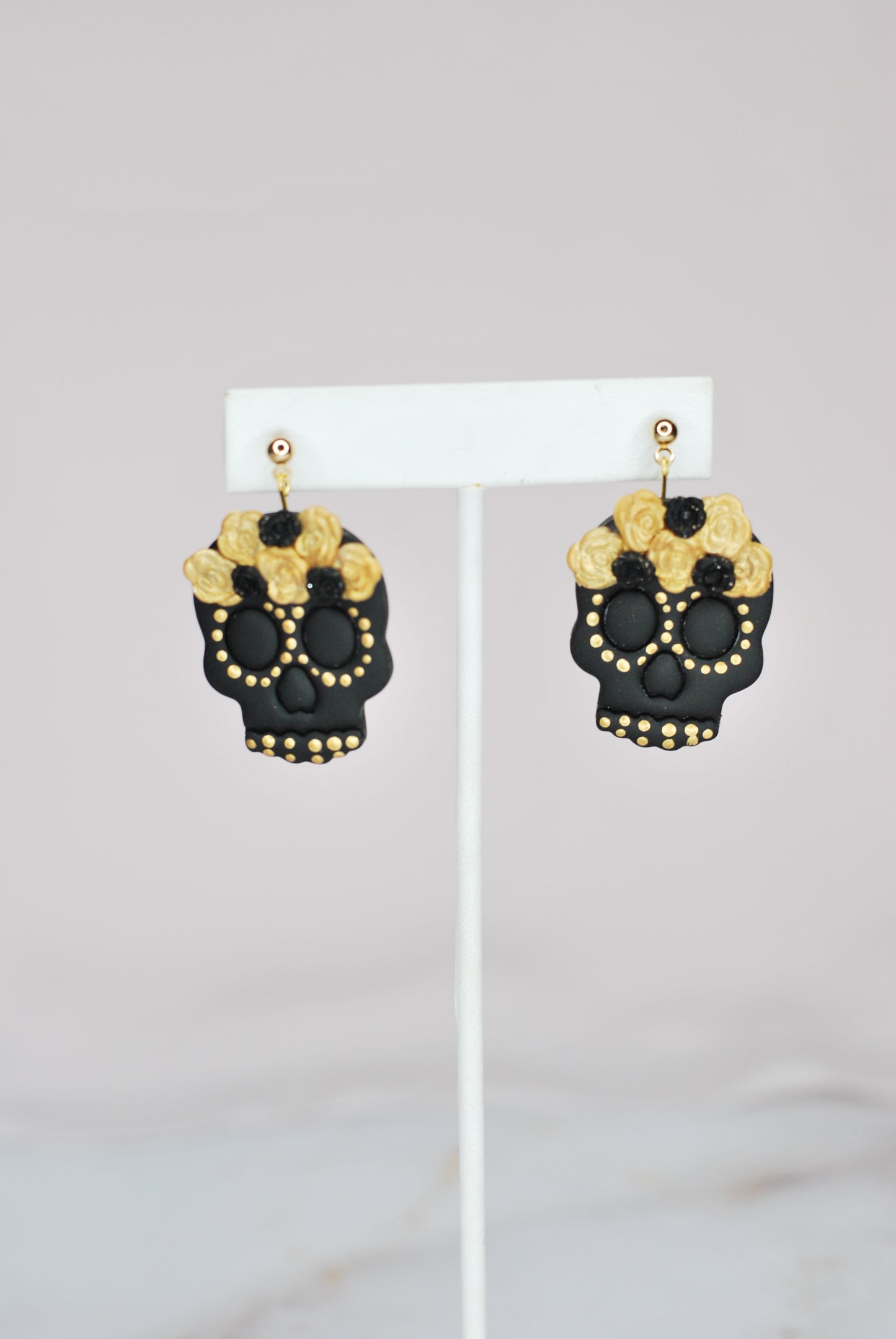Black and Gold Sugar Skull Earrings