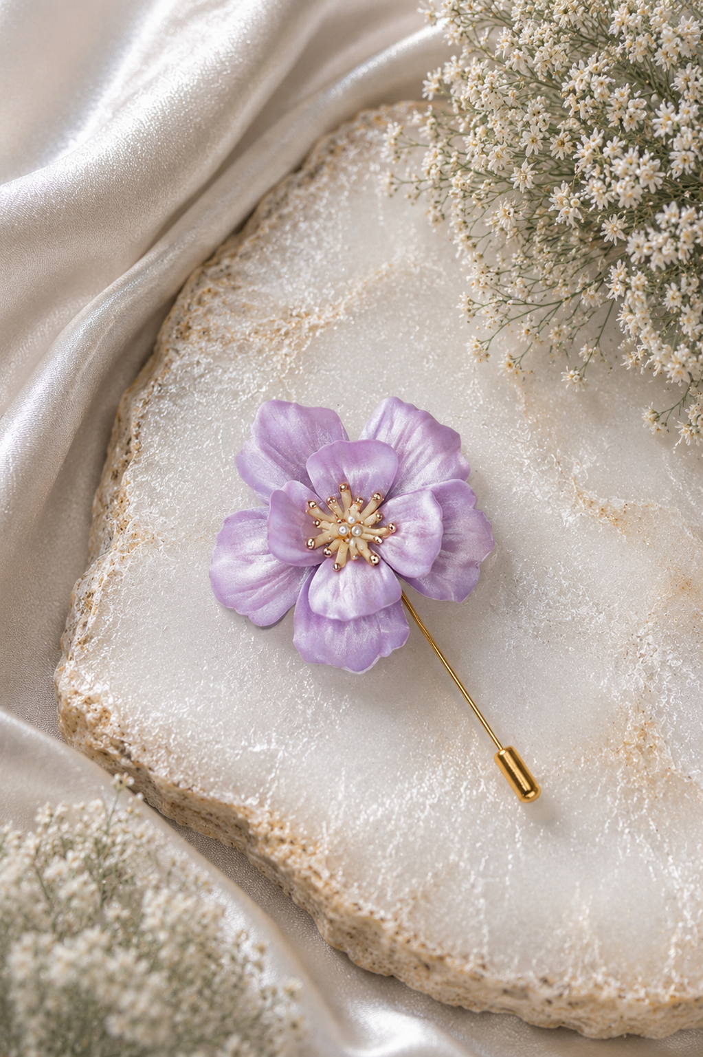 Lavender Shimmery Flower Stick Pin
