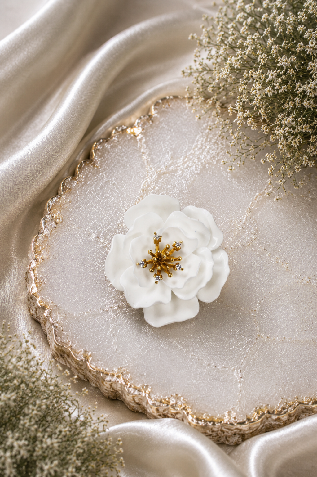 Ivory Blossom Polymer Clay Pin