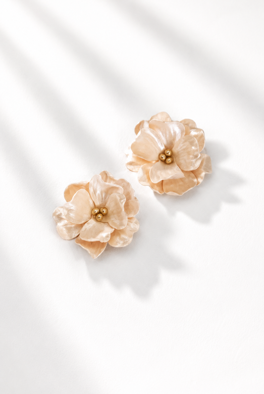 Champagne Pearl Flower Stud Earrings