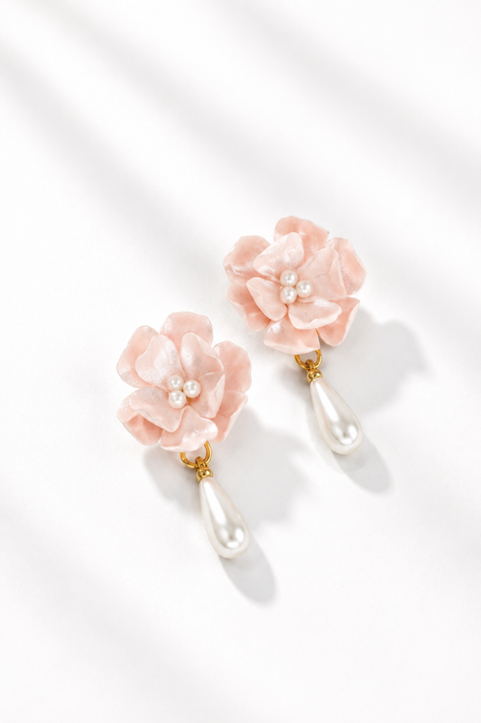 Pearl Pink Garden Stud Dangle Earrings