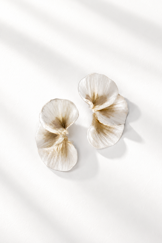 Ivory and Champagne Petal Earrings