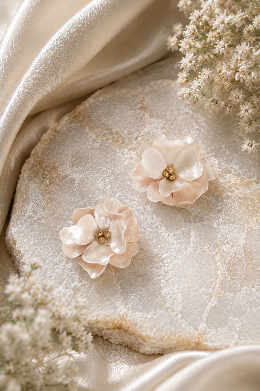 Champagne Pearl Flower Stud Earrings