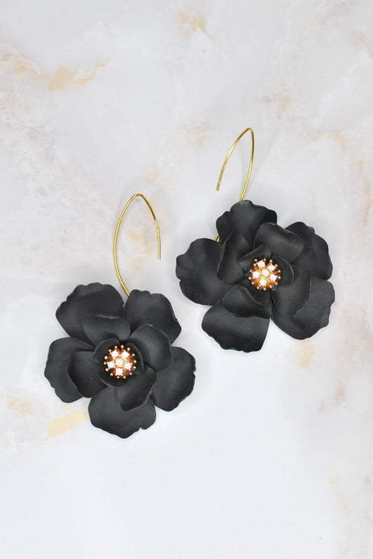 Black Flower Dangles with Sparkle Center