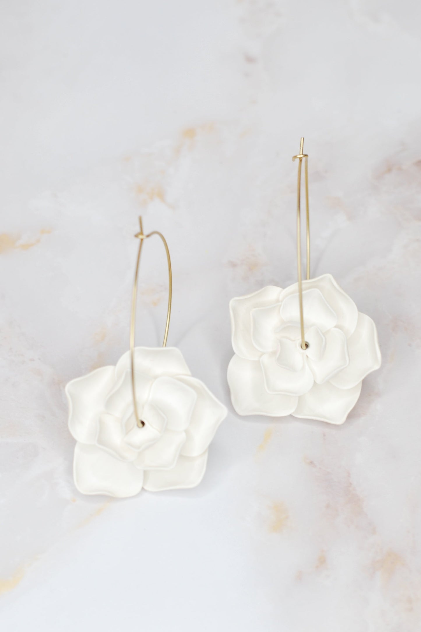 White Flower Hoop Earrings