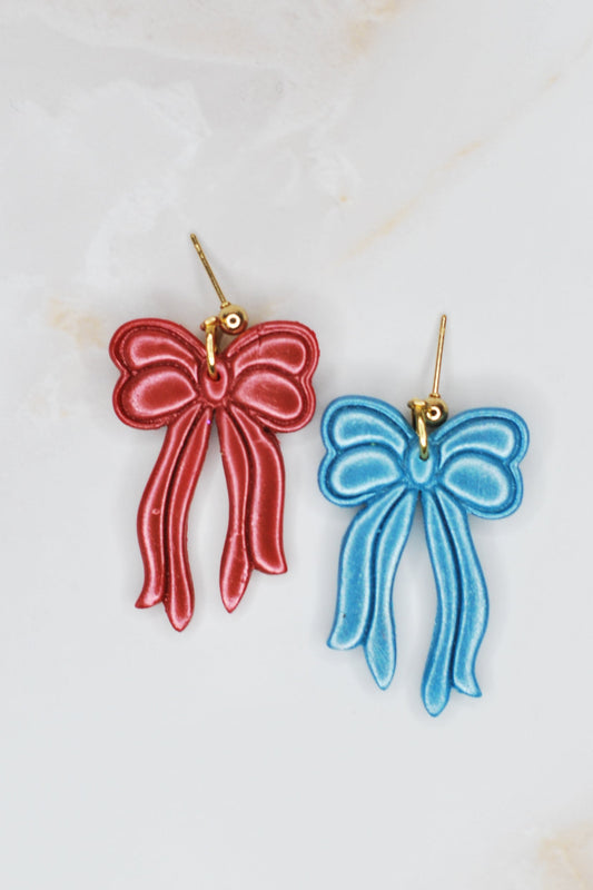 Red and Blue Bow Earrings