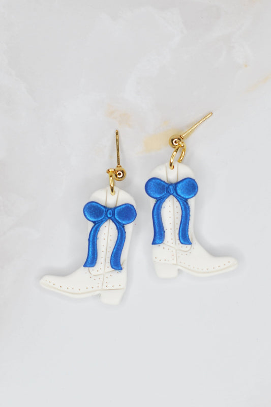 Dark Blue Bow Boot Earrings