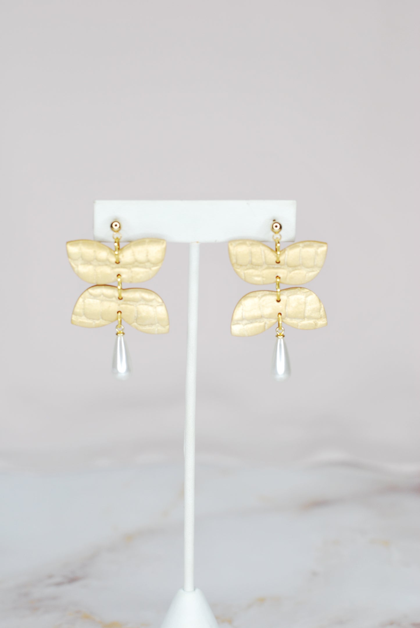 Gold Gator Pearl Dangles