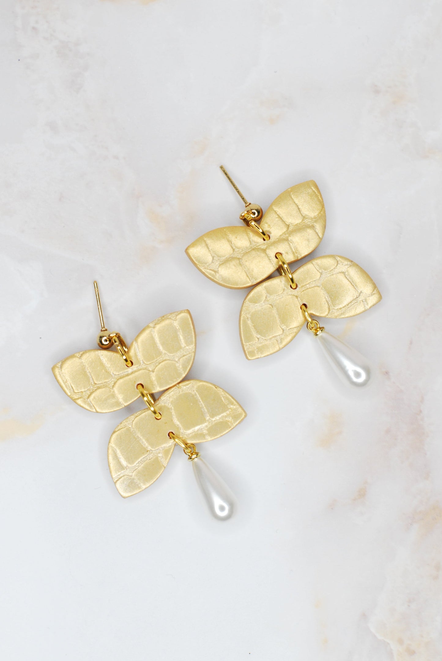 Gold Gator Pearl Dangles