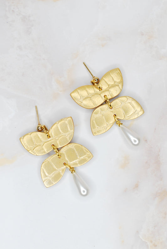 Gold Gator Pearl Dangles