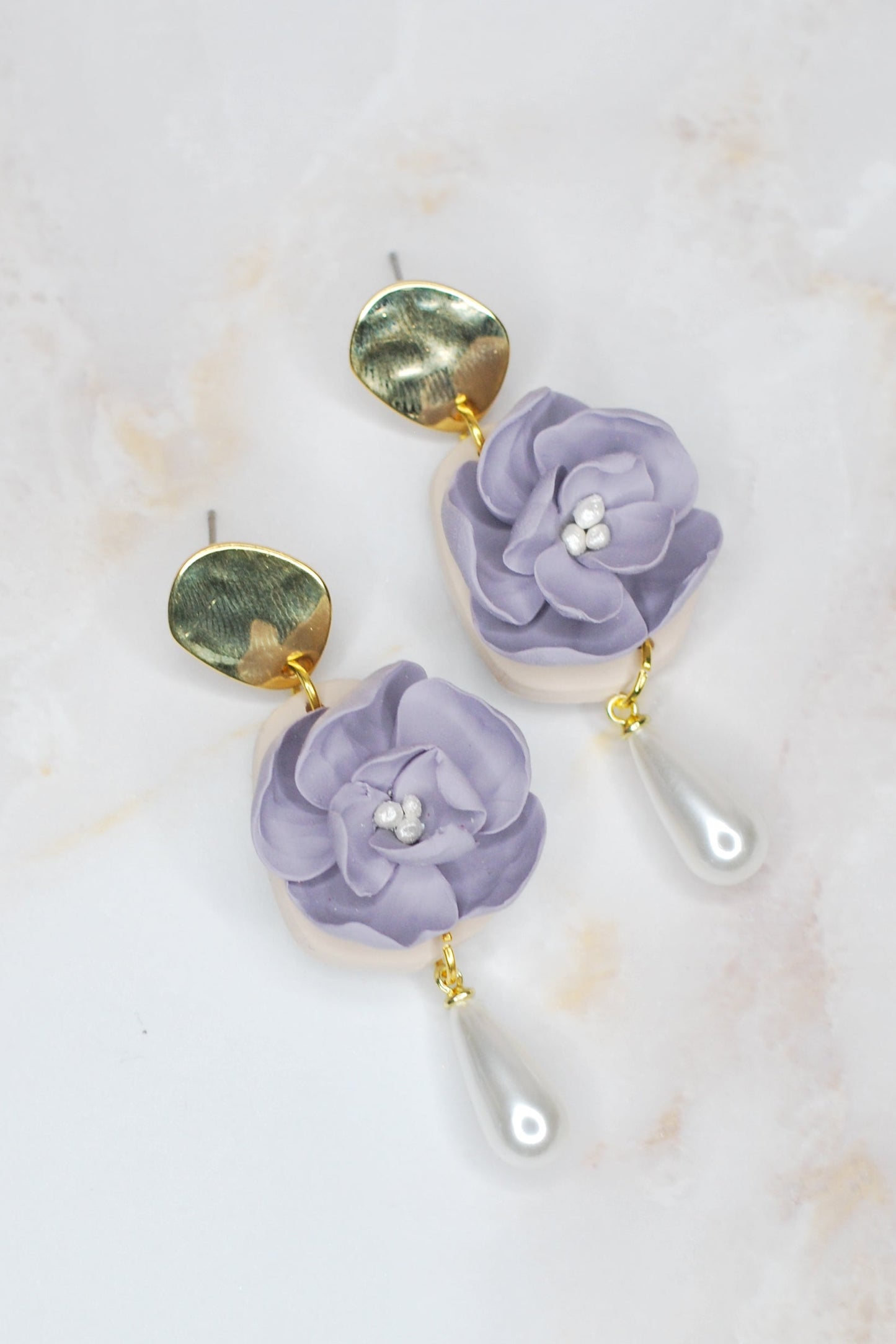 Lavender Flower with Pearl Dangle