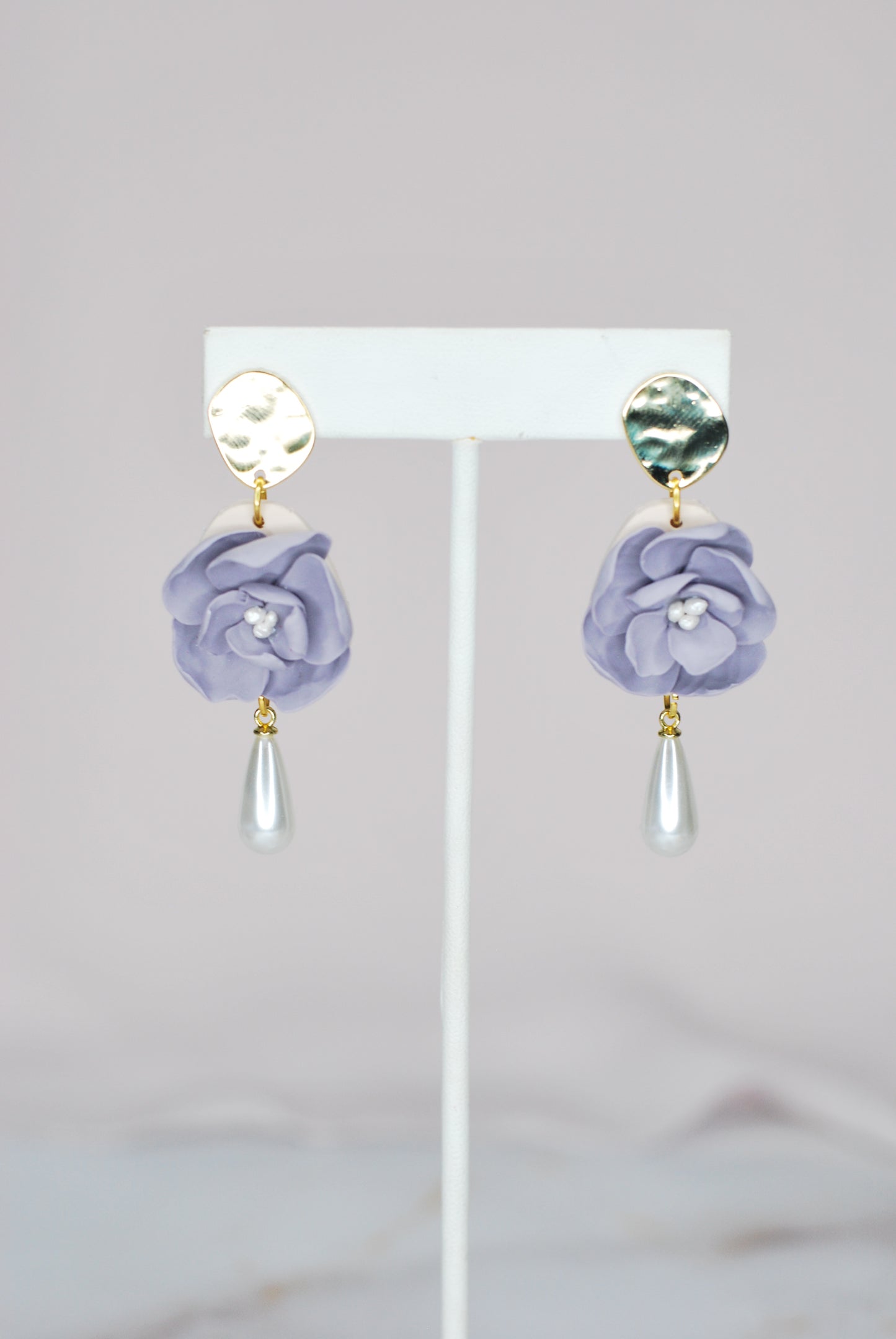 Lavender Flower with Pearl Dangle